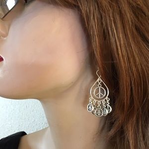 Handcrafted 1 1/2" LengthSterling Silver Peace Sign Earrings